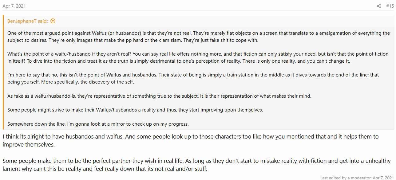 Forum post on waifu culture and reality