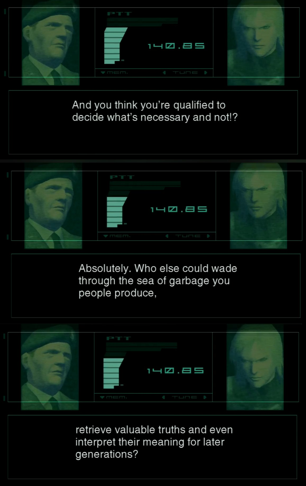 Metal Gear Solid 2 — And you think you're qualified to decide what's necessary and not?